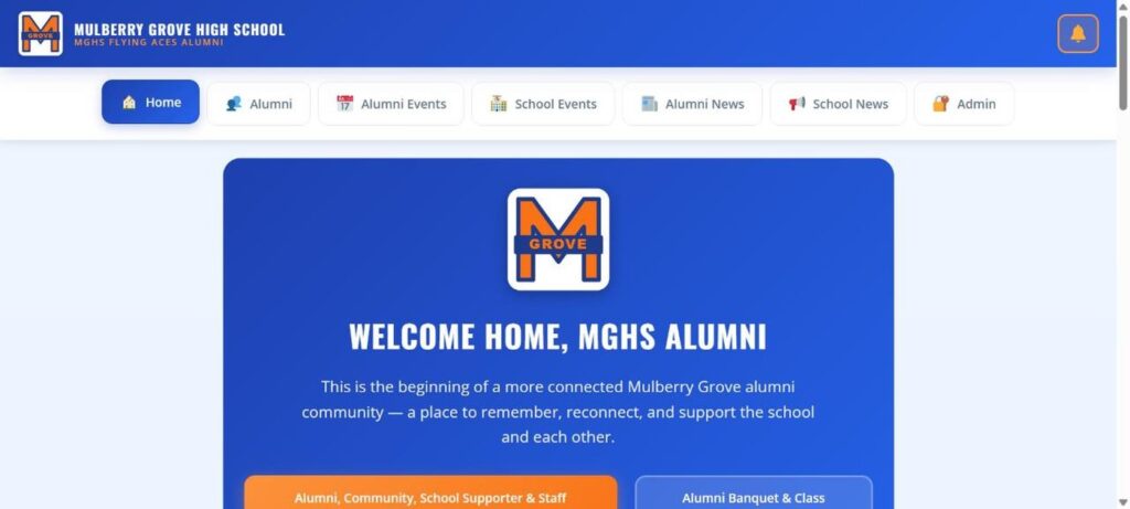 MGHS Alumni Network homepage screenshot